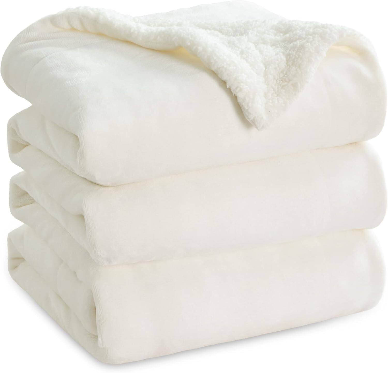 Front. blue - Paaaawaters Sherpa Fleece Blankets Queen Size for Bed - Thick and Warm Throw for Women and Men - color:06-Cream+size:King(108"x90").