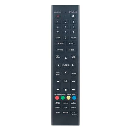 STANDBY/ON
OPEN/CLOSE
1 2 3
4 5 6
7 8 9
CLEAR 0
KEYLOCK
CONTINUED
AUDIO
SUBTITLE
ANGLE
TOP MENU
POPUP MENU
ENTER
HOME MENU
RETURN
PROGRAM BOOKMARK
MEDIA GALLERY
CD/DVD
REPEAT
A-B
DISPLAY
HDMI
FUNCTION
EXIT
RC-2422