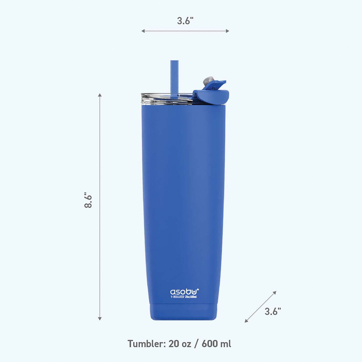 3.6"  
8.6"  
asobu  
Tumbler: 20 oz / 600 ml
