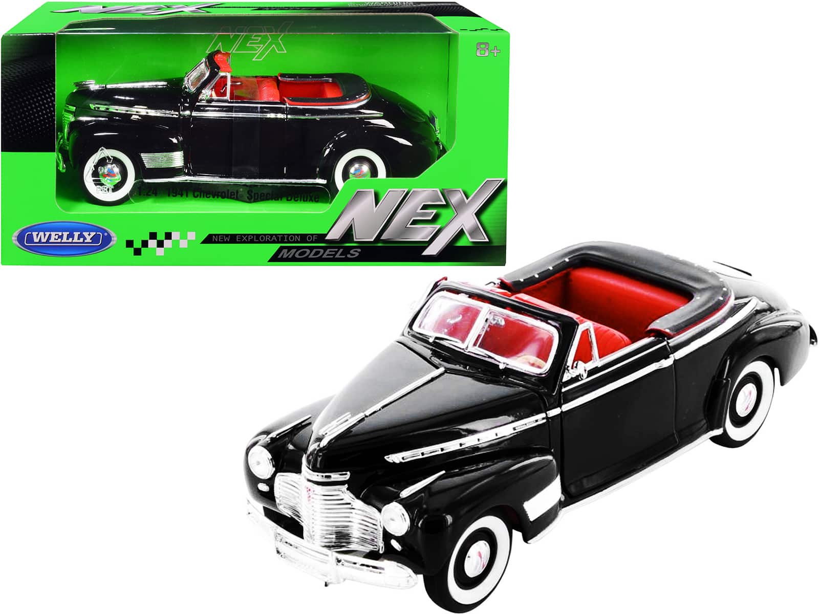 "1941 Chevrolet Special Deluxe Convertible Black with Red Interior ""NEX Models"" 1/24 Diecast Model Car by Welly" price history on PriceWatchPro