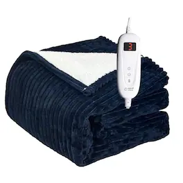 Pacoar Cade - Heated Blanket Full Size Electric Throw Soft Flannel To Sherpa 6 Levels Fast Heating 1-9 Hours Auto Off Machine - Blue-72"X84"