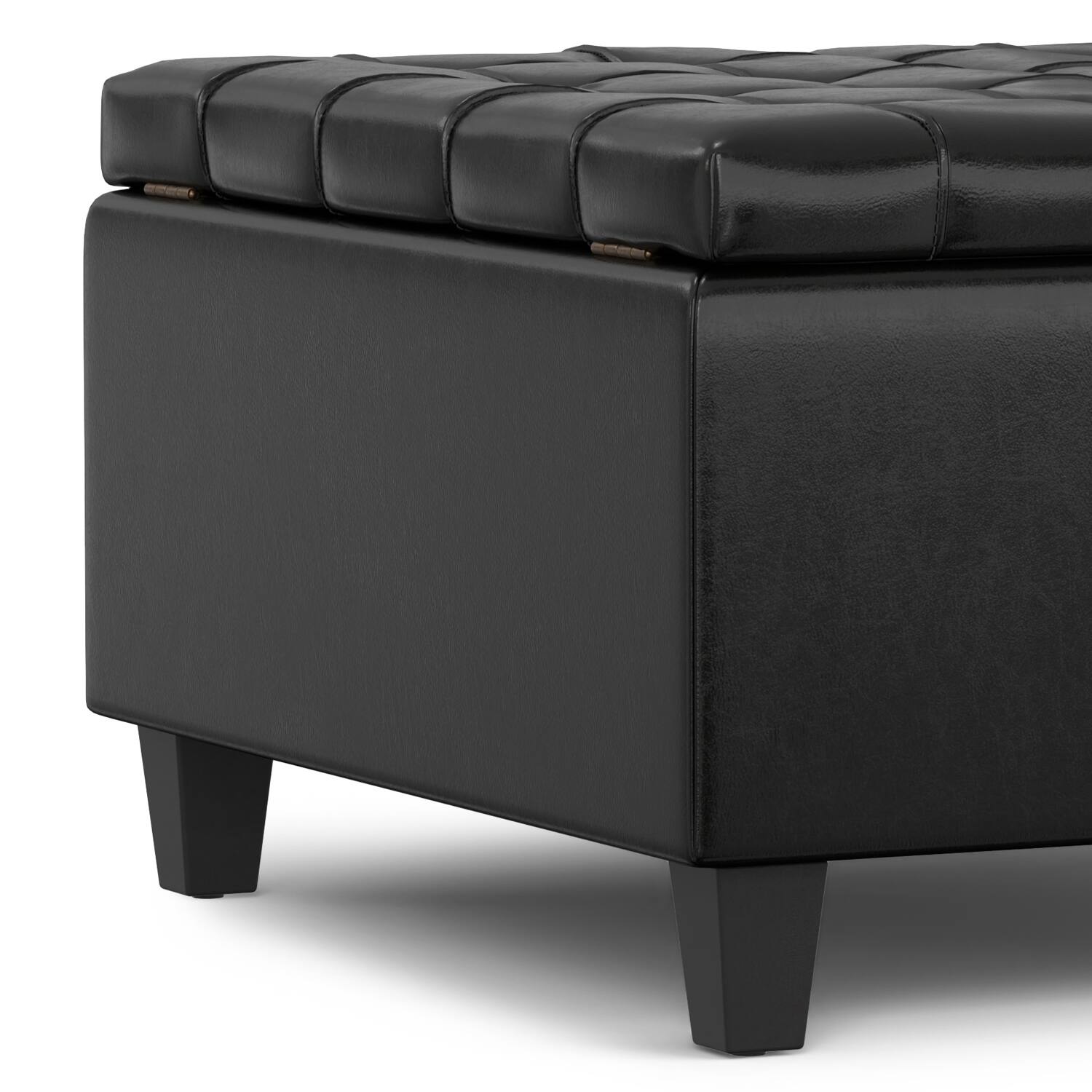 Alt View 5. Simpli Home - Harrison 30 inch Wide Small Square Coffee Table Storage Ottoman in Midnight Black Vegan Leather - Midnight Black.