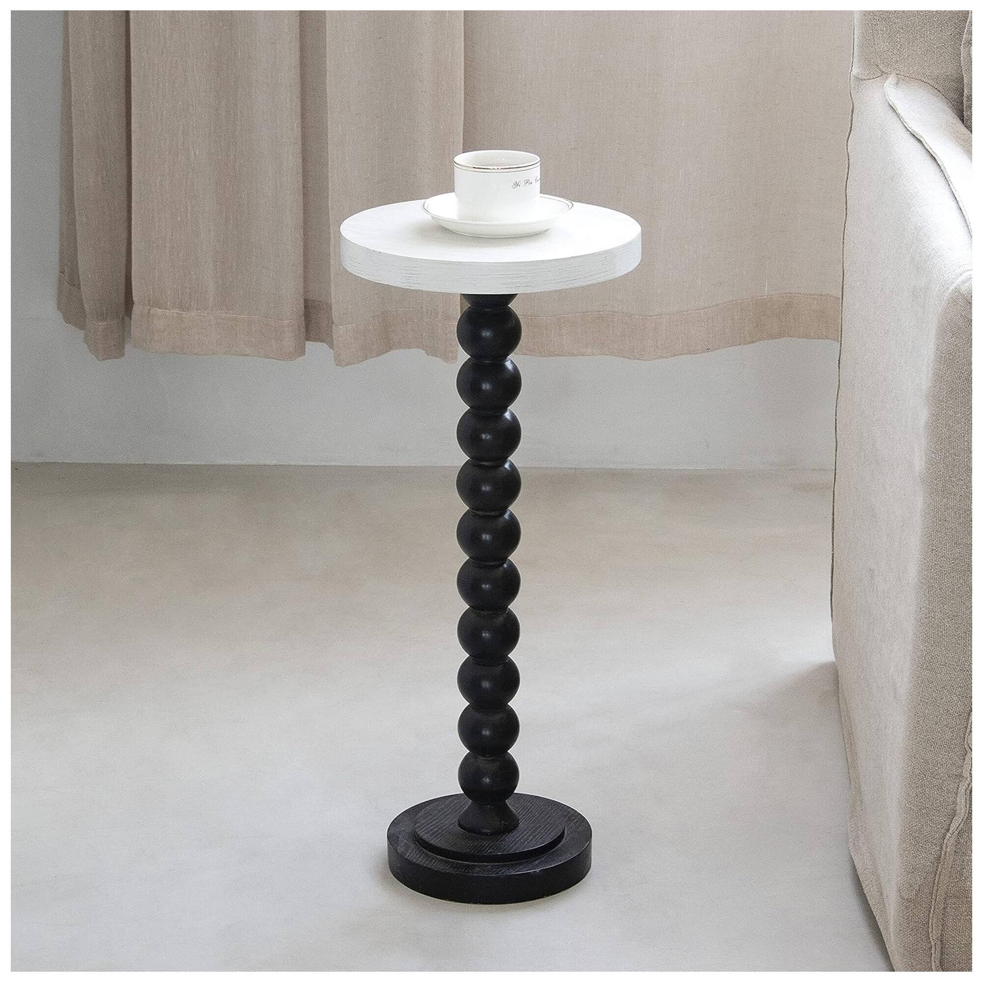Alt View 4. COZAYH - COZAYH Small Pedestal Round End Table, Living Room Furniture, Black and White - White/Black.