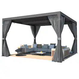 U-HOMY - 10'x12' Outdoor Living Louvered Pergola - Adjustable & Rainproof Aluminum Roof Gazebo - Dark Gray