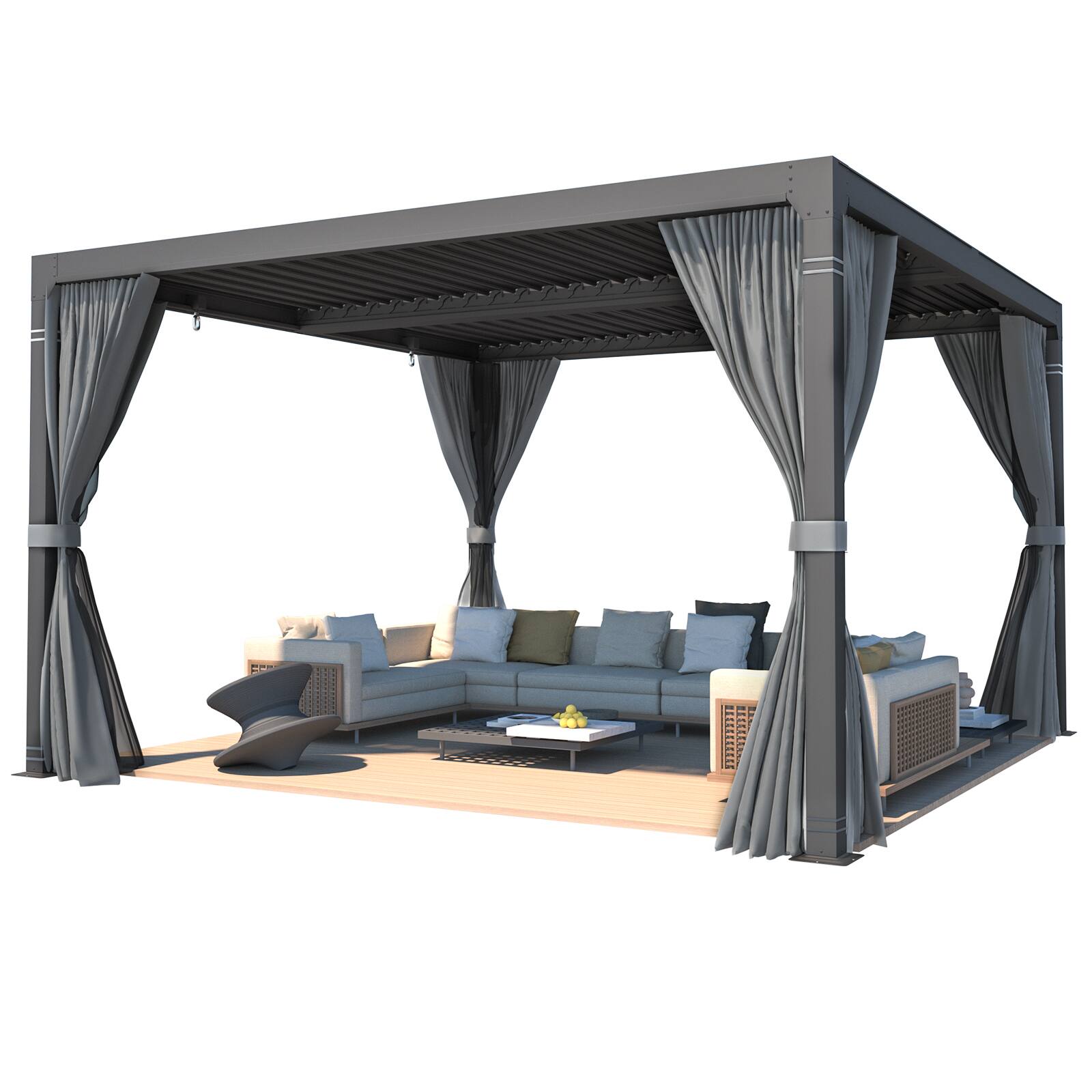 Front. U-HOMY - 10'x12' Outdoor Living Louvered Pergola - Adjustable & Rainproof Aluminum Roof Gazebo - Dark Grey.