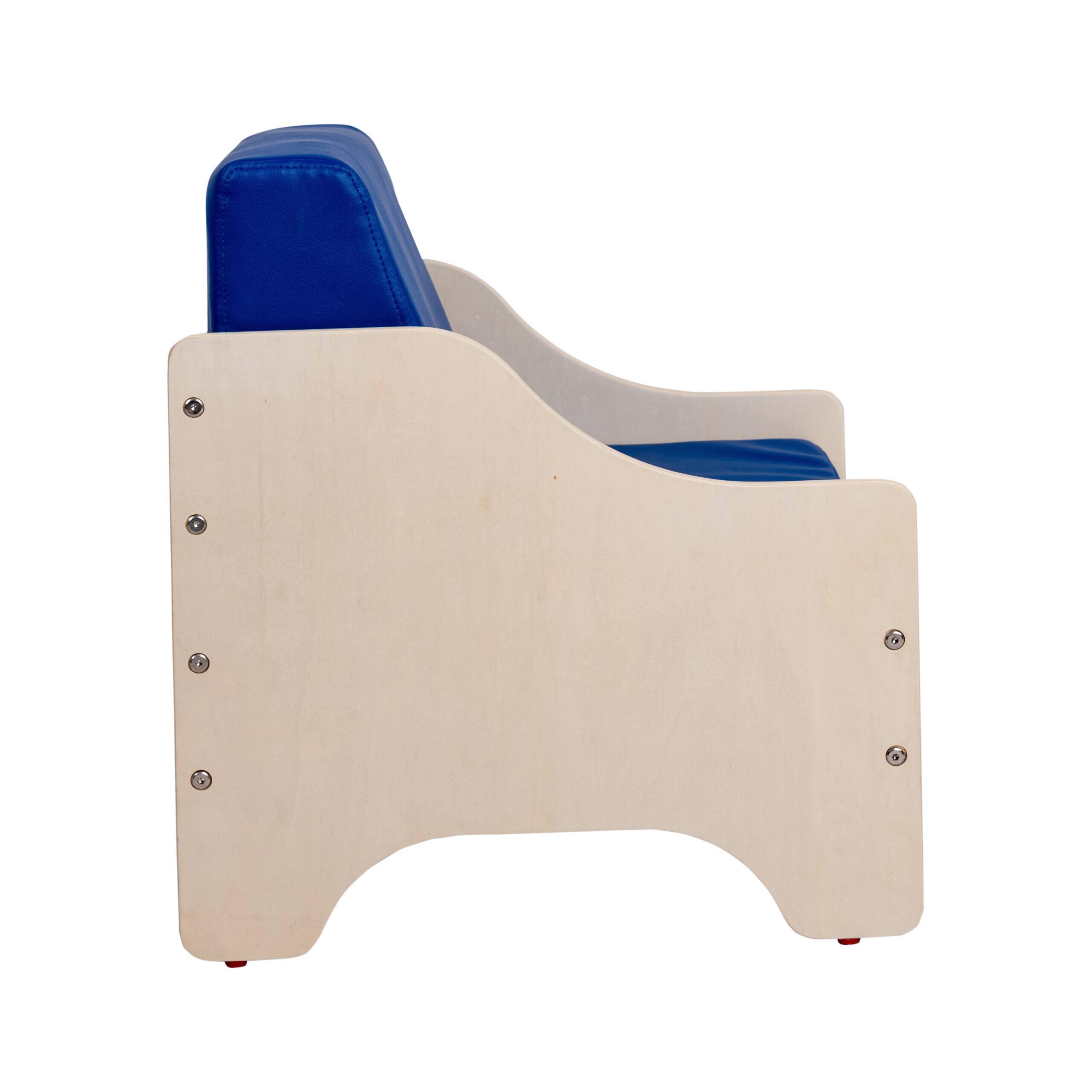 Left. Children's Factory - Everyday Lounge Chair - Blue Cushions - Assembled - Blue.