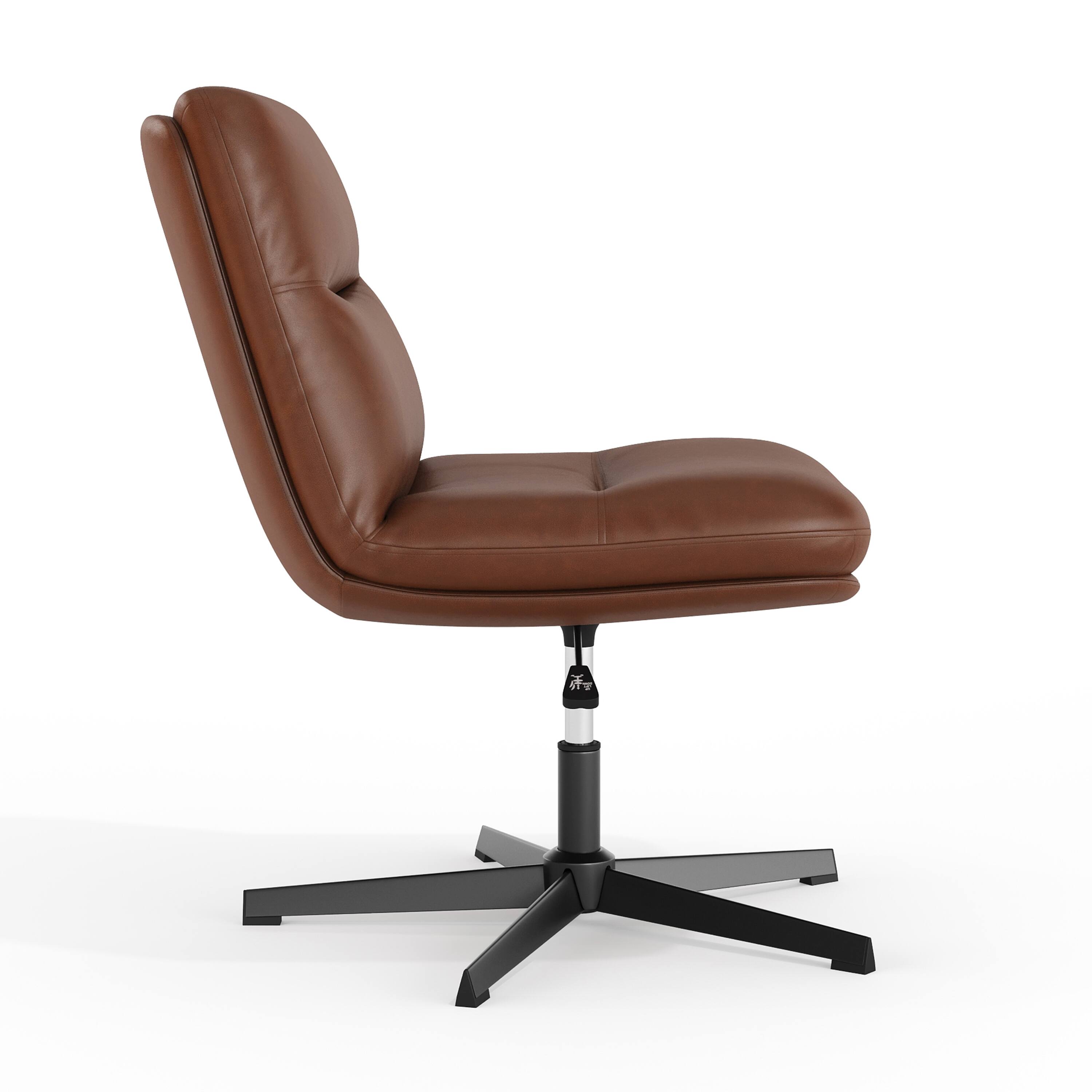 Left. Flash Furniture - Chloe Commercial Wide Mid-Back Cognac Padded LeatherSoft Armless Stationary Task Office Chair with Adjustable Height, Sw - Brown.