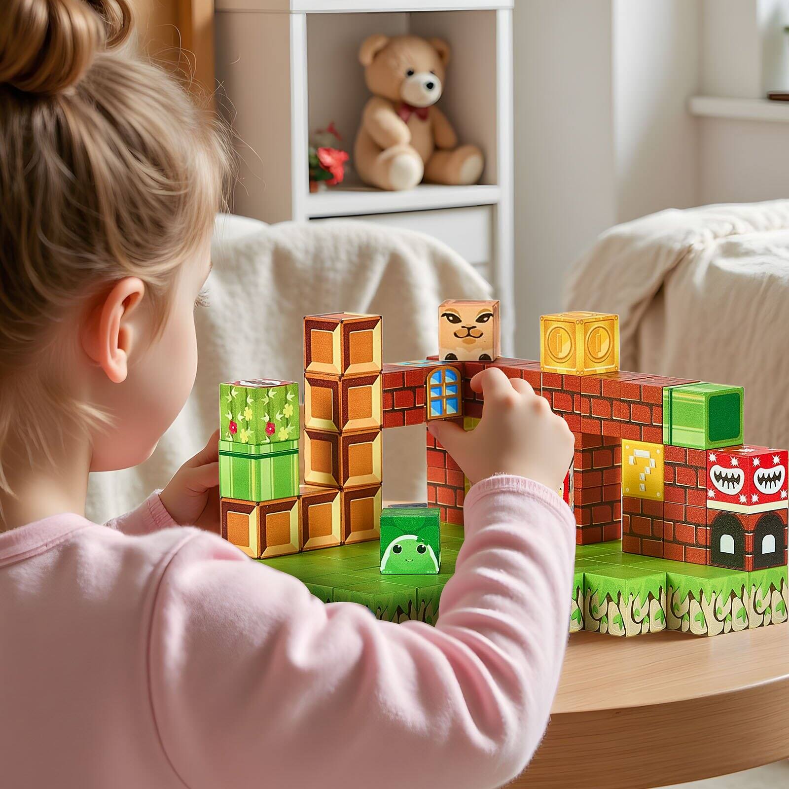 Alt View 1. Glintex - Magnetic Blocks 100PCS Set, STEM Montessori Building Cubes for Creative Stacking Play.