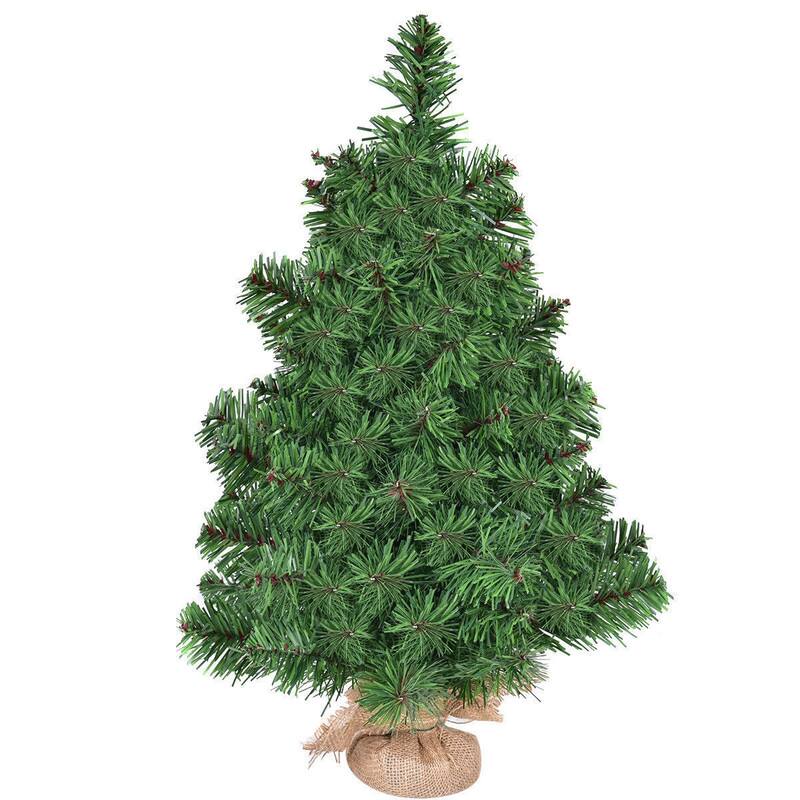 Alt View 3. WELLFOR - 2ft Unlit Table‑Top Mini Artificial Christmas Tree, Xmas Tree with Lush Branch Tips for Desk &Burlap‑Base - Green.