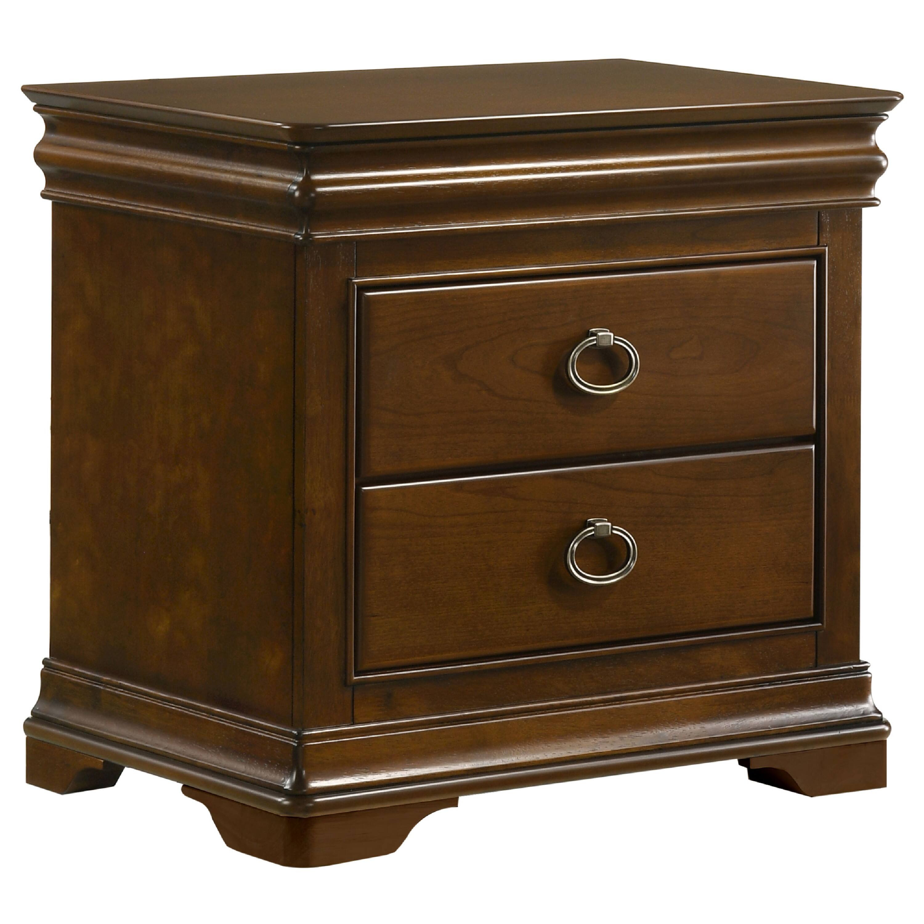 Front. Manhattan Lane - Gravis Nightstand with 3 Drawers, Crown Moldings, 28 Inch - Cherry Brown.