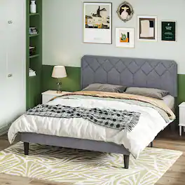 Vecelo - Queen Size Upholstered Bed With Adjustable Headboard And Underbed Storage - Metal Platform Bed,Quiet Design - Dark Gray