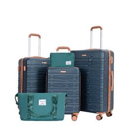 Ropilly - 5 piece luggage set hard case spinner luggage ABS expandable TSA lock - Dark Green