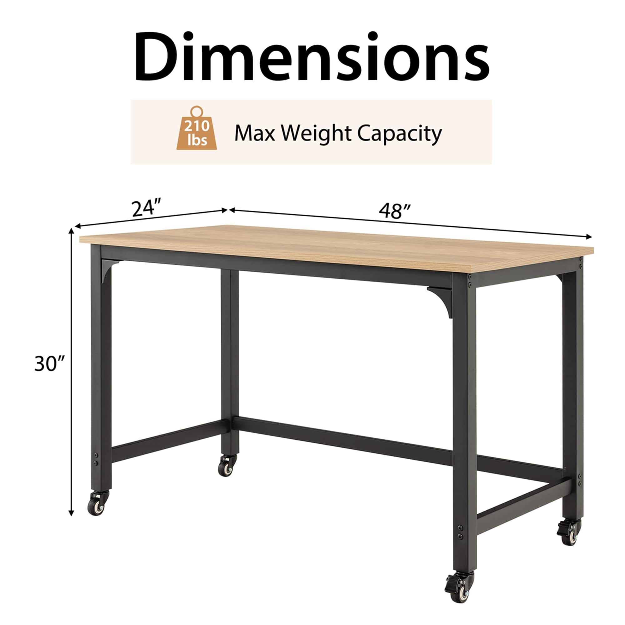Dimensions: 210 lbs Max Weight Capacity: 24" x 48" x 30"
