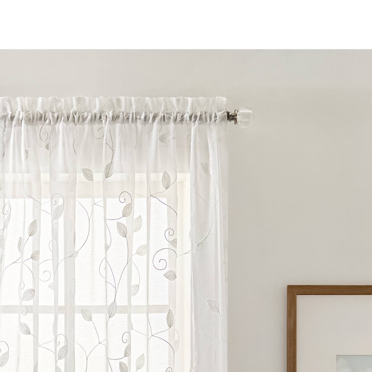 Left. Ellis Curtain - Ellis Curtain Chatham 100% Polyester Embroidered Sheer Rod Pocket Curtain Panel 52" x 84" White - White.