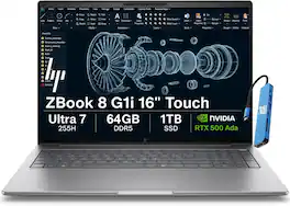 HP - Upgraded - ZBook 8 G1i 16" FHD+ Touchscreen Mobile Workstation - NVIDIA RTX 500 Ada - Intel Core Ultra 7 255H - 64GB RAM - 1TB SSD - Sliver Gray