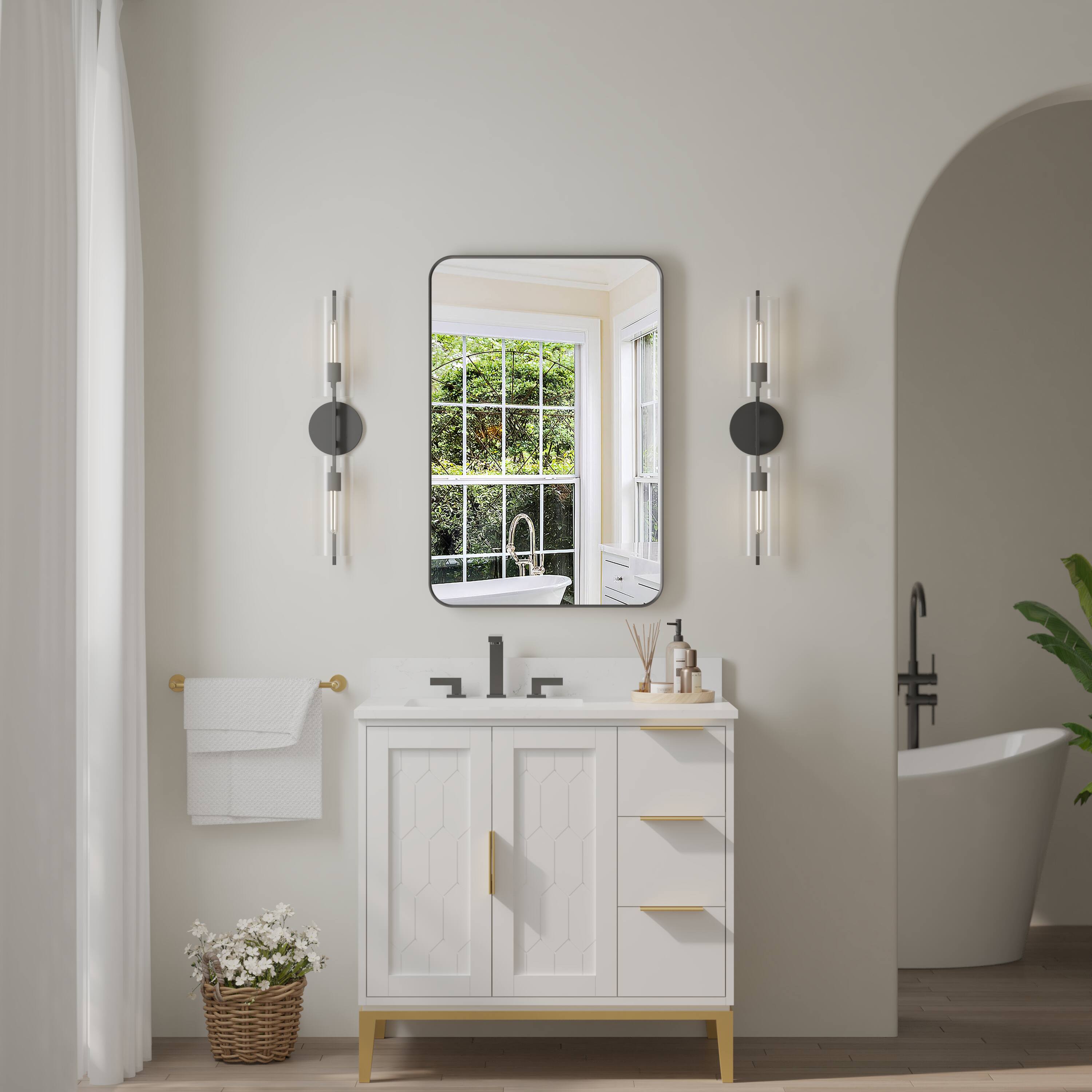 Alt View 1. WELLFOR - 24 in. W x 36 in. H Rectangular Aluminum Framed Wall-Mounted Bathroom Vanity Mirror - Matte Black.