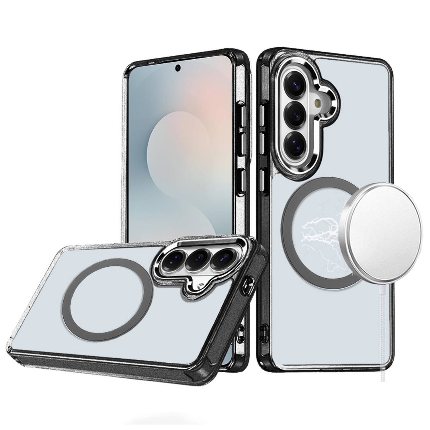 Alt View 6. Equipd - Case for Galaxy S25 FE (6.7"), MagSafe Compatible, Acrylic Back w/ TPU Frame, Transparent Slim Magnetic Protective Cover - Black.