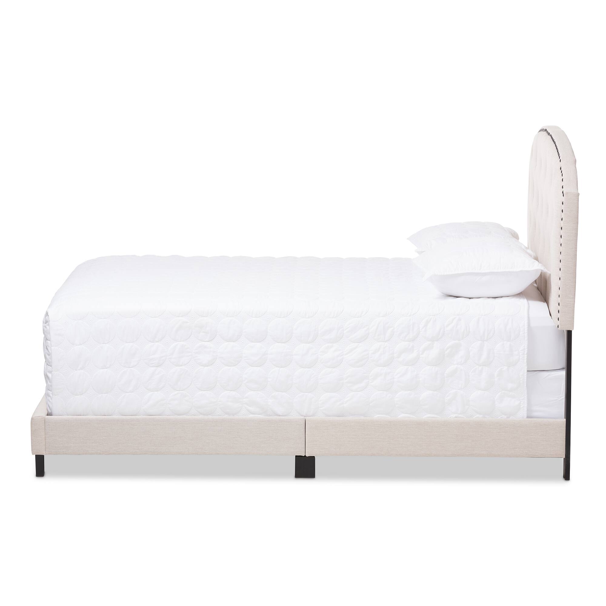 Angle. Baxton Studio - Lexi Modern and Contemporary Fabric Upholstered Bed - Light Beige.
