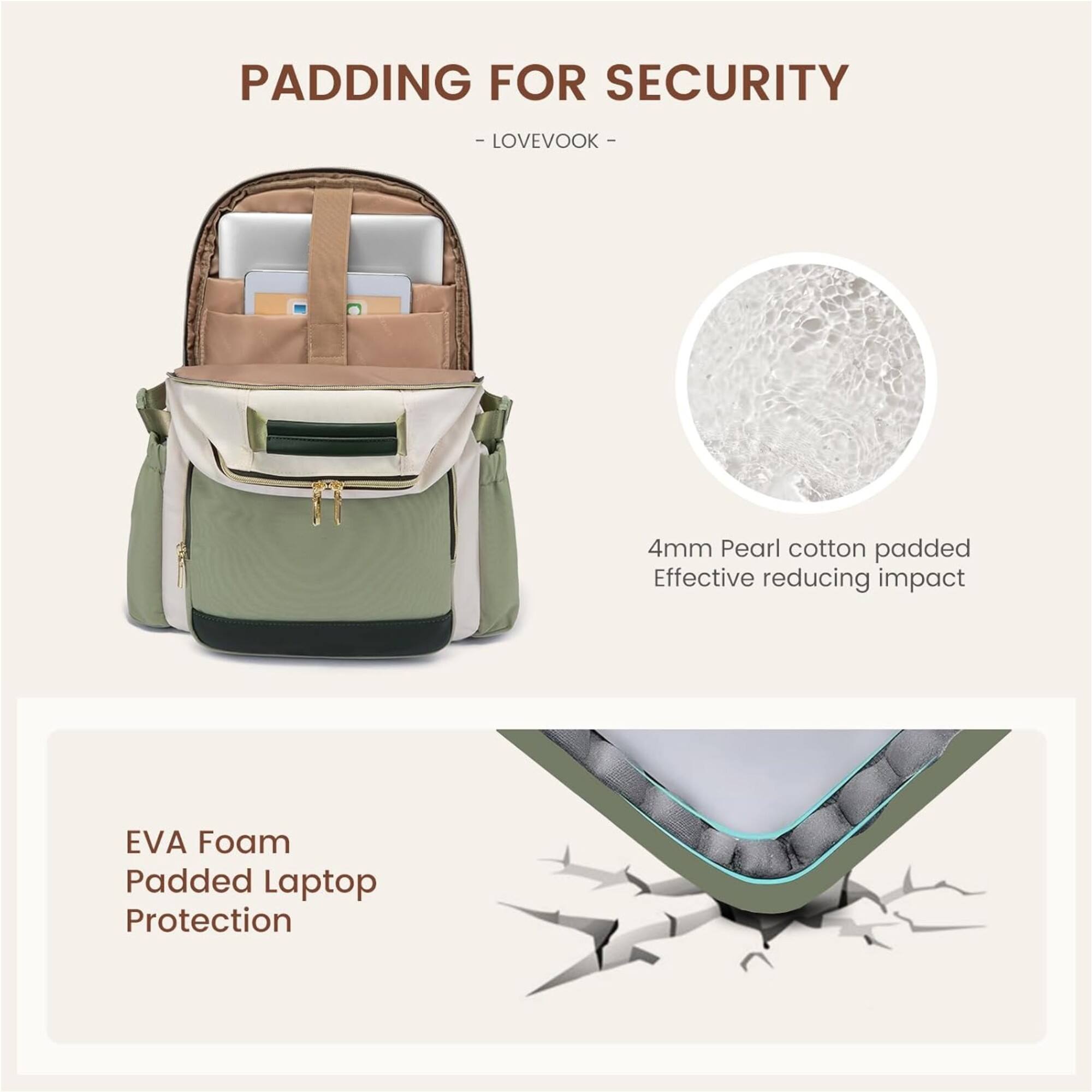 PADDING FOR SECURITY  
- LOVEVOOK -  
4mm Pearl cotton padded  
Effective reducing impact  
EVA Foam Padded Laptop Protection
