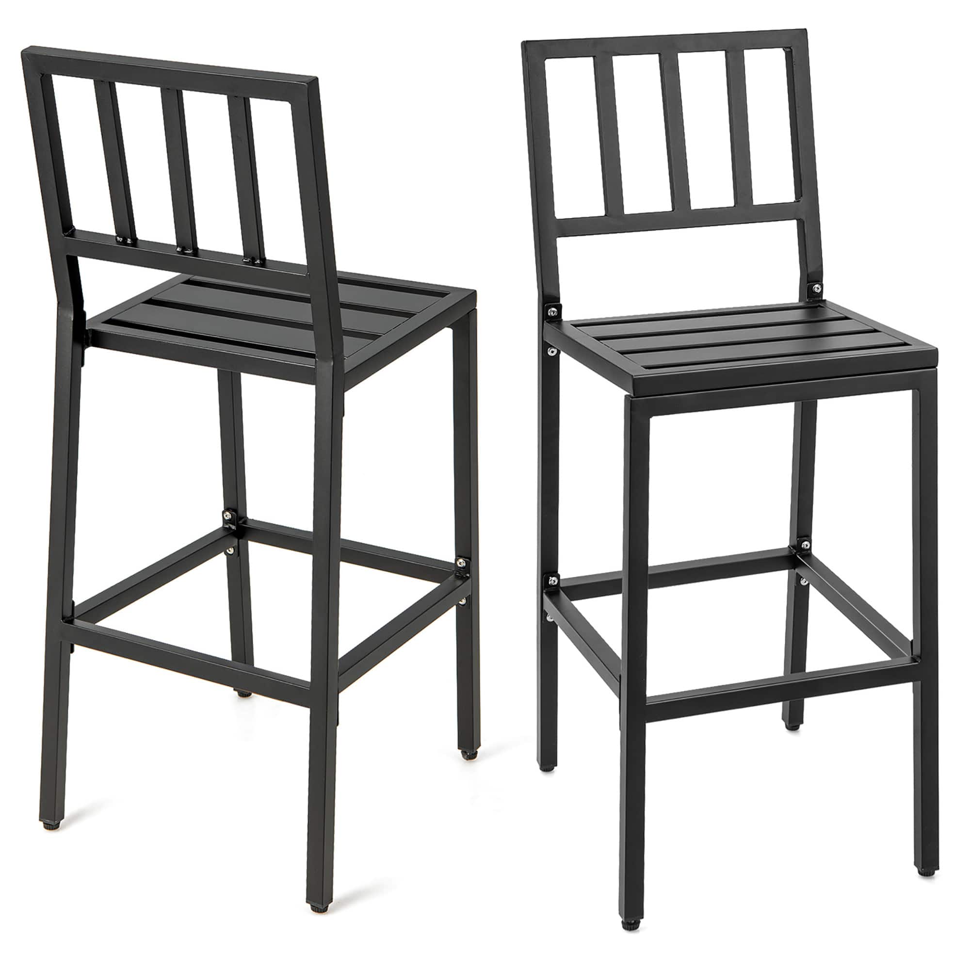 Alt View 6. Costway - Set of 2 Patio Metal Bar Stools Outdoor Bar Height Dining Chairs with Cushion - Black + Beige.