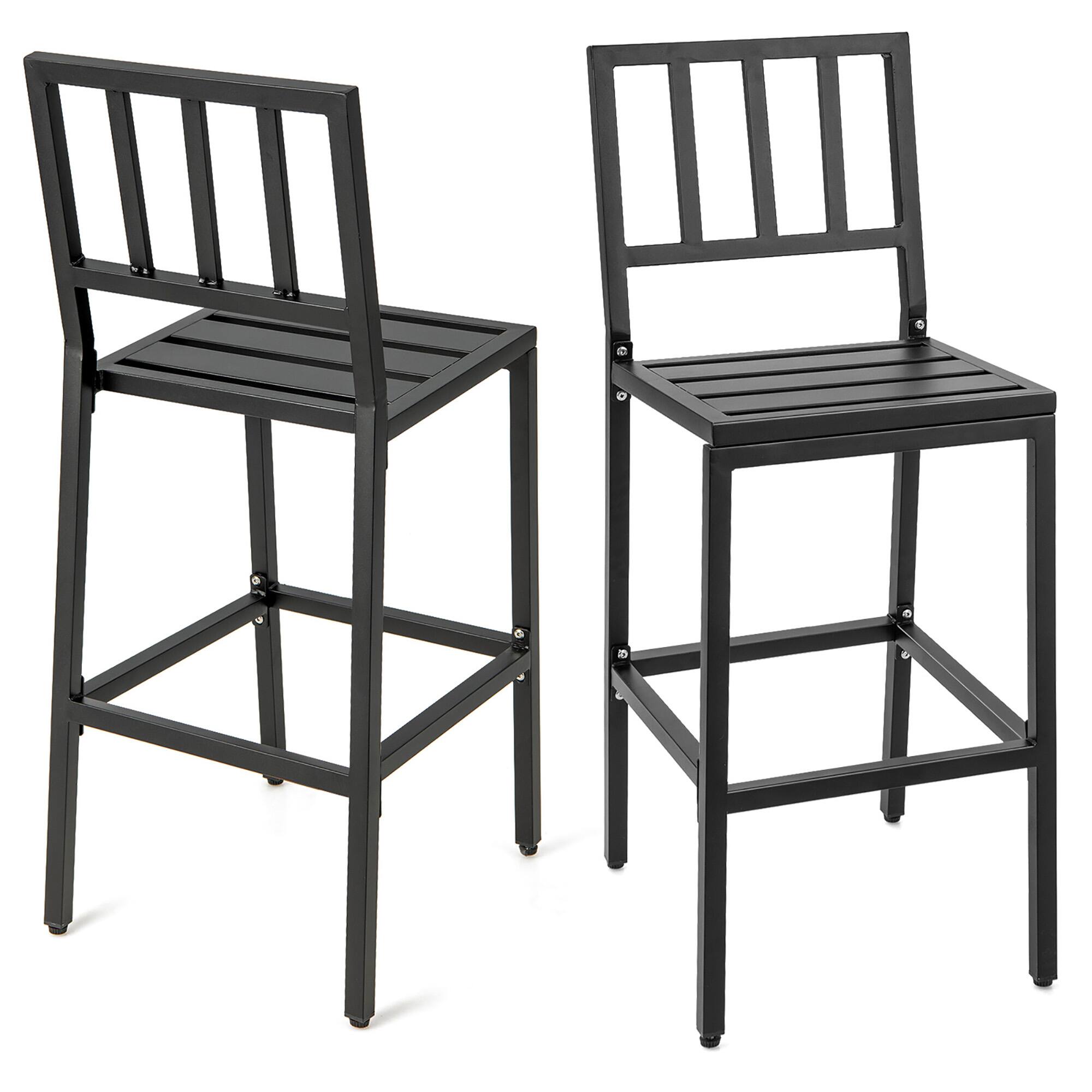 Alt View 6. Costway - Set of 2 Patio Metal Bar Stools Outdoor Bar Height Dining Chairs with Cushion - Black + Beige.