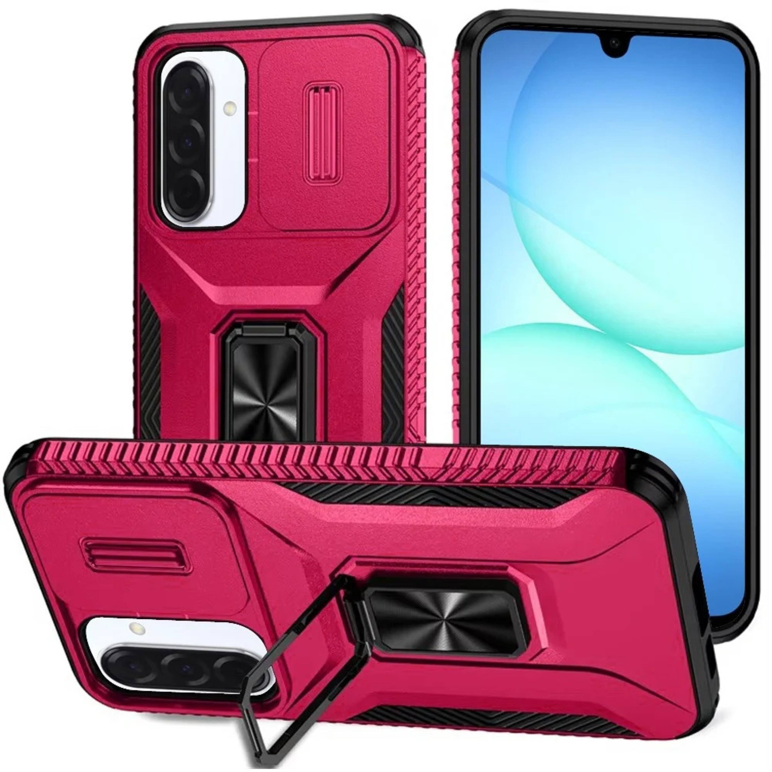 Front. Kitcheniva - Heavy Duty Full Protection Metal Stand Case With Tempered Glass For Samsung A17 5G Hot Pink - Hot Pink.