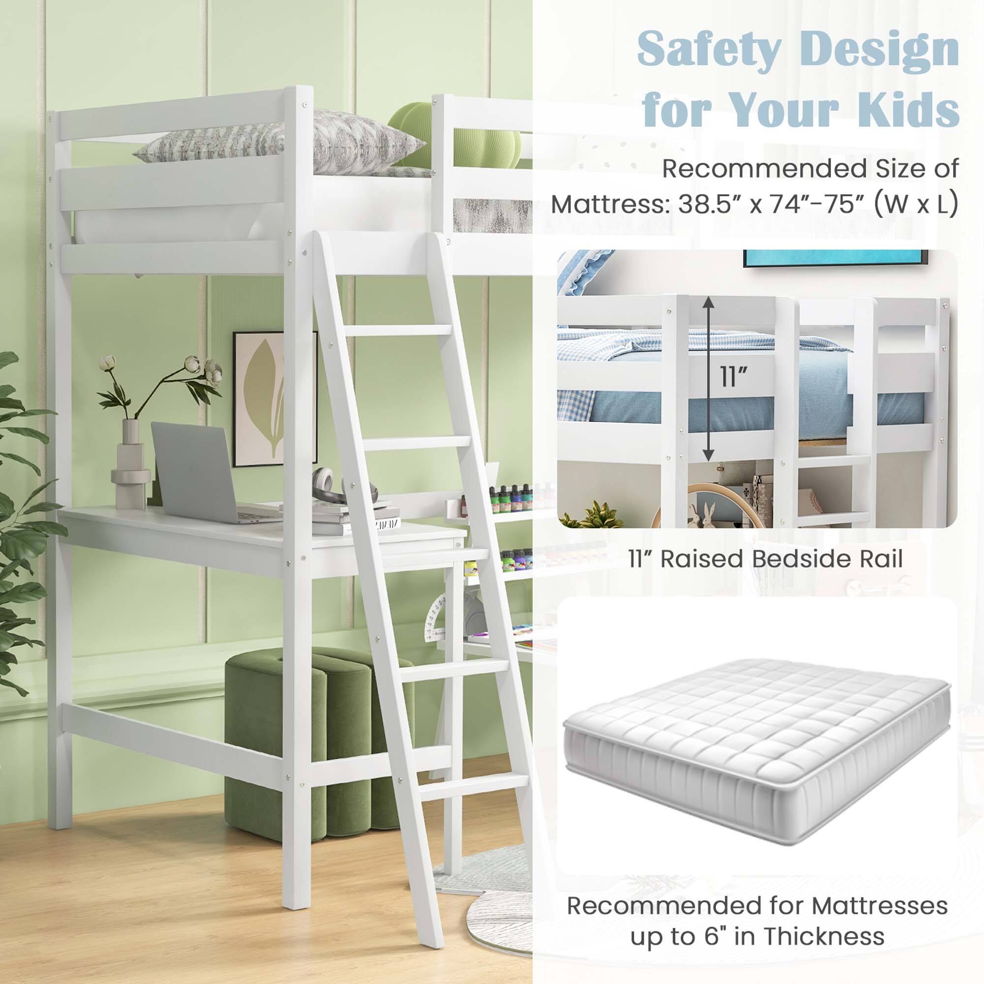 Safety Design for Your Kids

Recommended Size of Mattress: 38.5" x 74"-75" (W x L)

11" Raised Bedside Rail

Recommended for Mattresses up to 6" in Thickness