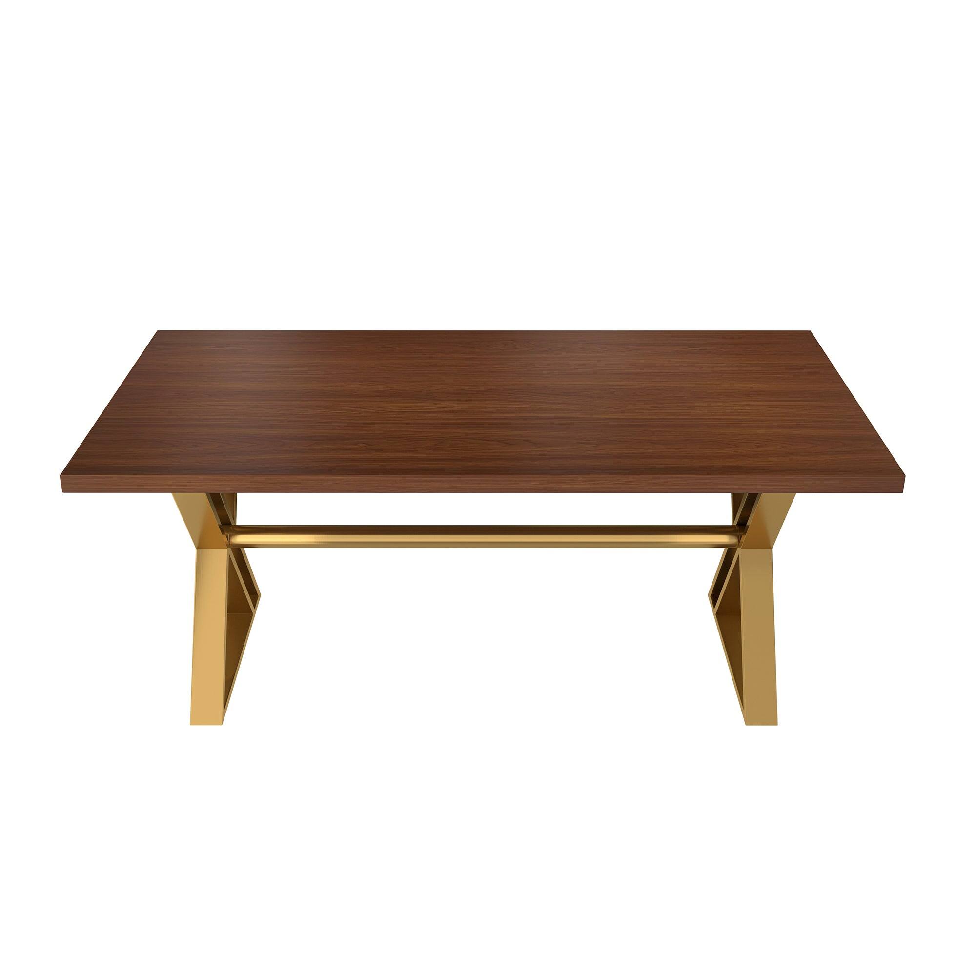 Angle. Boyel Living - Brown Walnut Wood 70.87 Inch Cross Legs Dining Table Seats 6 Modern Rectangular Table - Brown.
