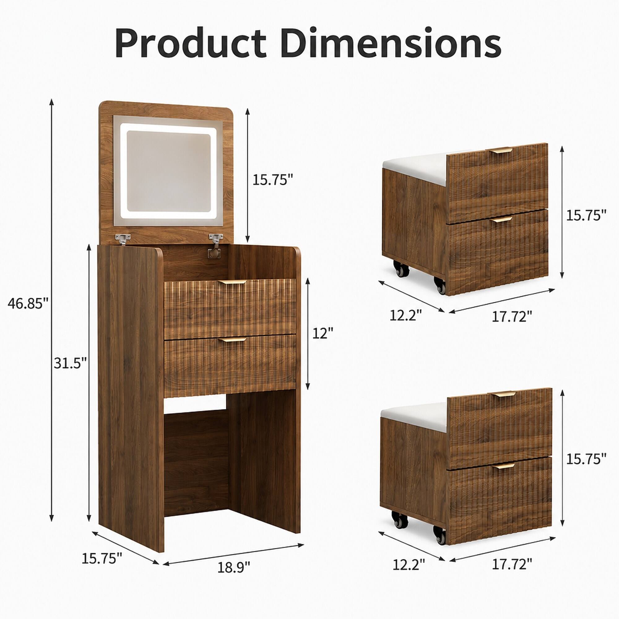Product Dimensions
15.75"
15.75"
46.85"
12"
12.2"
17.72"
31.5"
15.75"
15.75"
18.9"
12.2"
17.72"
