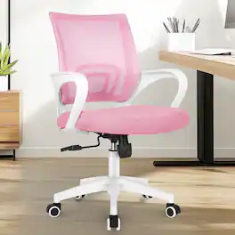 Neo Chair - Office Desk Computer Chair Ergonomic Mesh Gaming Mid Back Seat with Comfy Lumbar Support Adjustable Height Swivel - Pink