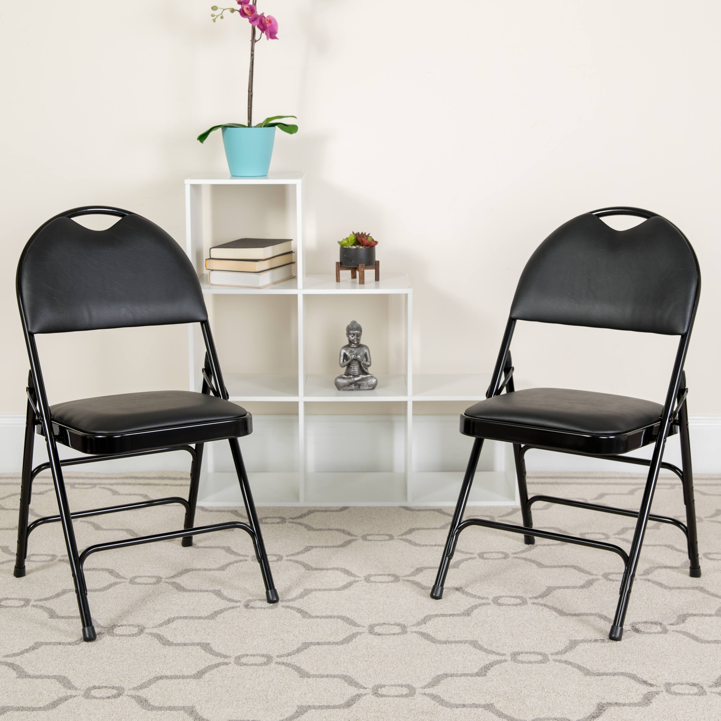 Alt View 2. Emma + Oliver - 4 Pack Home & Office Easy-Carry Party Events Padded Folding Chair - Black Vinyl/Black Frame.