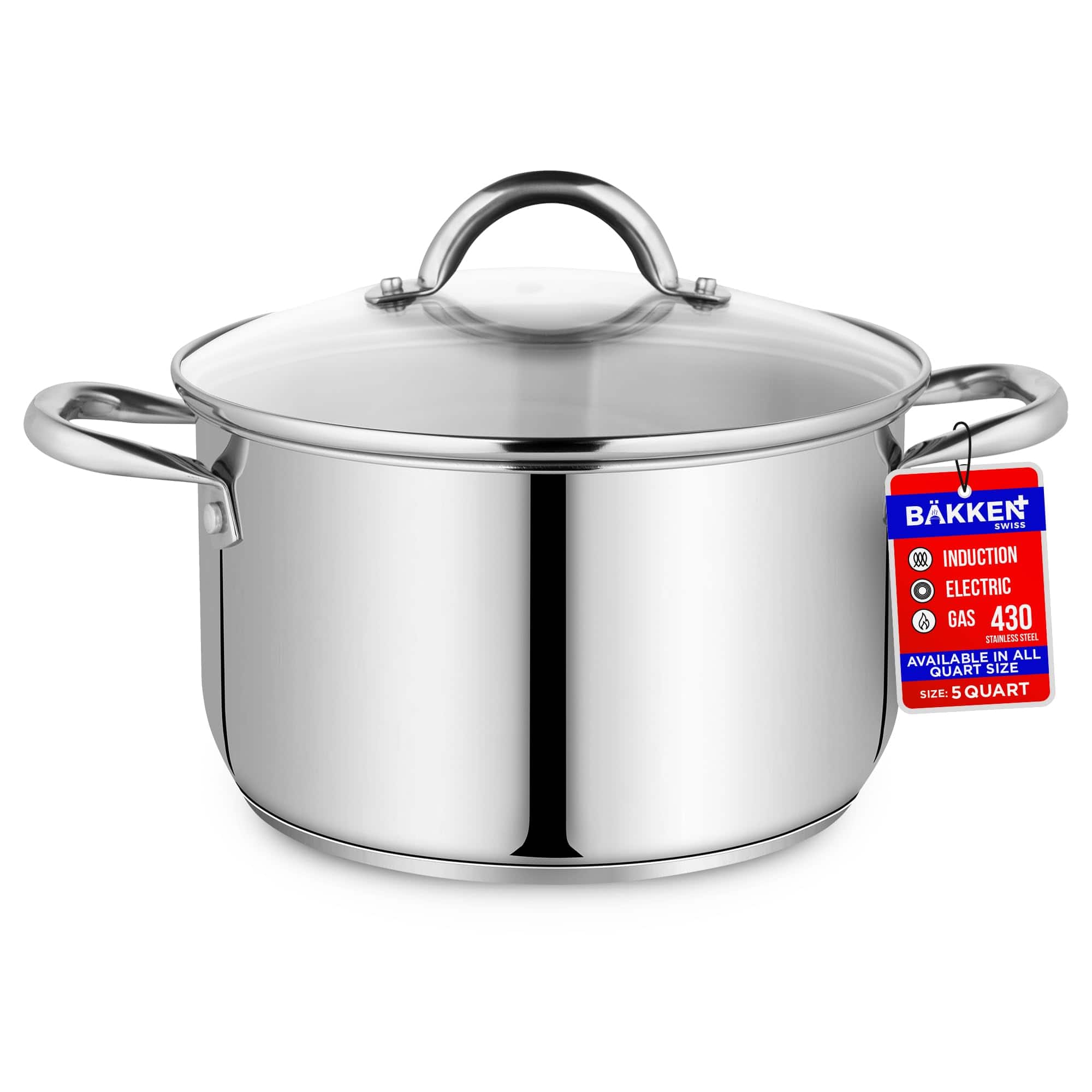 Bakken- Swiss - Bakken-Swiss Deluxe 5-Quart Stainless Steel Stockpot w/Tempered Glass See-Through Lid - Simmering Delicious Soups Stews - Silver price history on PriceWatchPro