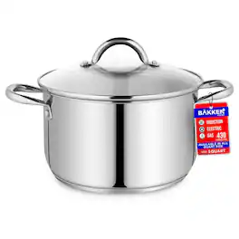 Bakken- Swiss - Bakken-Swiss Deluxe 5-Quart Stainless Steel Stockpot w/Tempered Glass See-Through Lid - Simmering Delicious Soups Stews - Silver