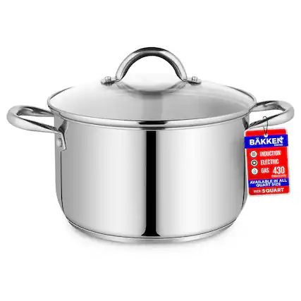 BAKKEN SWISS INDUCTION ELECTRIC GAS 430 STAINLESS STEEL AVAILABLE IN ALL QUART SIZE SIZE: 5 QUART