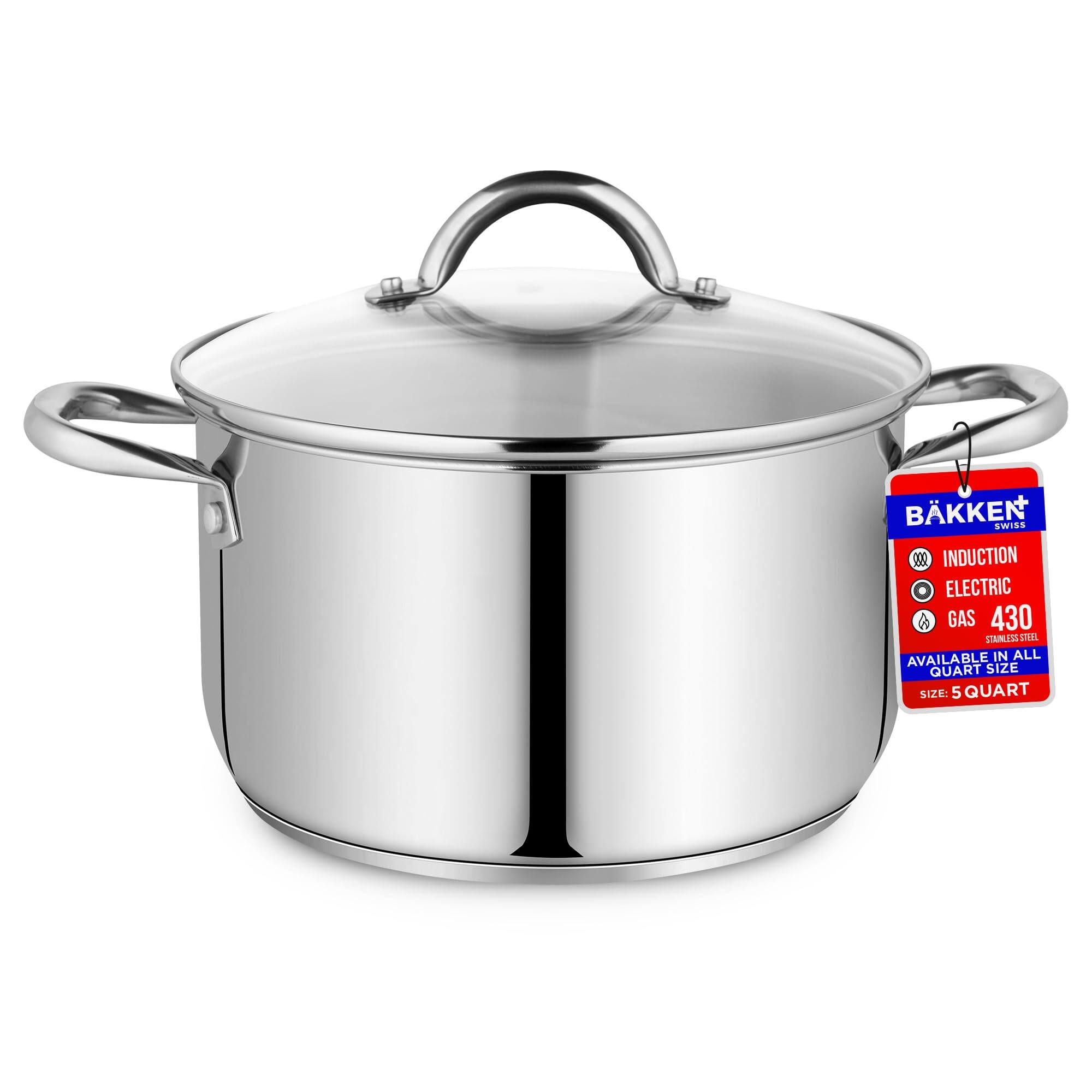 BAKKEN SWISS INDUCTION ELECTRIC GAS 430 STAINLESS STEEL AVAILABLE IN ALL QUART SIZE SIZE: 5 QUART