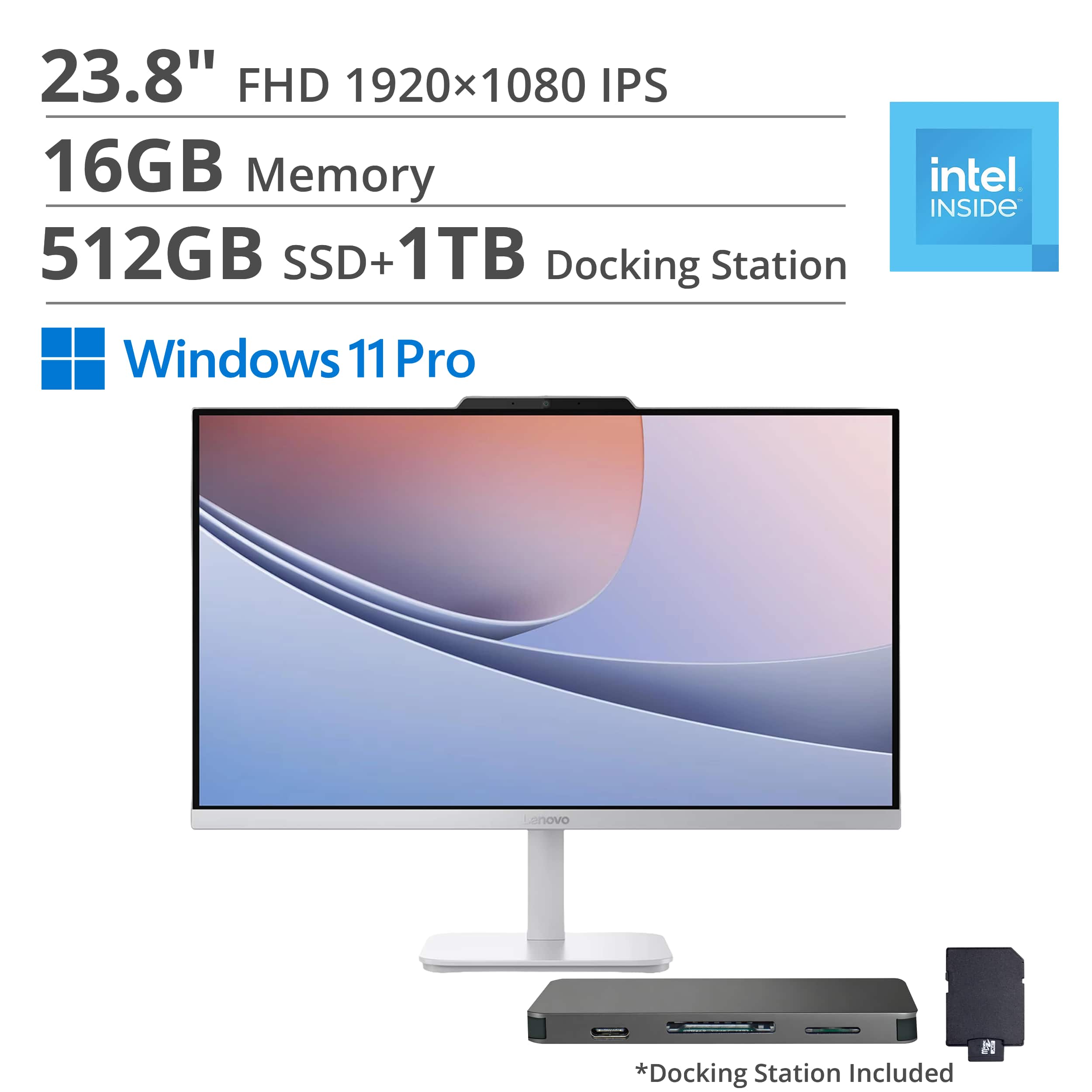 Lenovo - A100 23.8" Full HD All-In-One - Intel Processor N100 - 16GB Memory - 512GB SSD Win 11 Pro - Cloud Grey