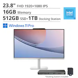 Lenovo - A100 23.8" Full HD All-In-One - Intel Processor N100 - 16GB Memory - 512GB SSD Win 11 Pro - Cloud Grey