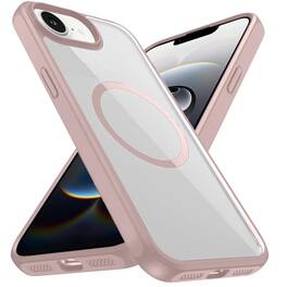 Kitcheniva - Premium Magnetic Circle Shockproof Clear Phone Case With Tempered Glass For iPhone 16e 17e - Pink