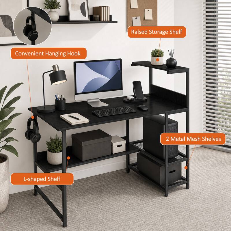 Raised Storage Shelf Convenient Hanging Hook 2 Metal Mesh Shelves L-shaped Shelf