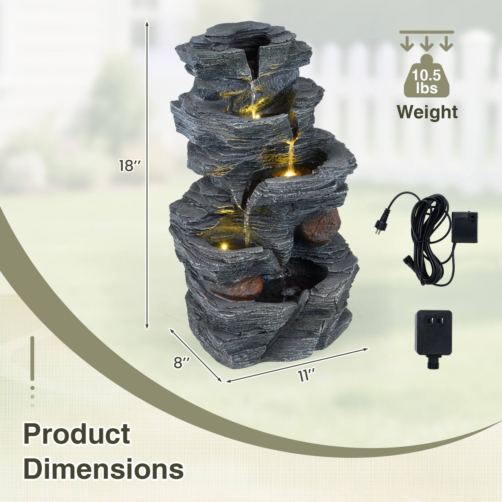 10.5 lbs Weight  
18" x 8" x 11"  
Product Dimensions