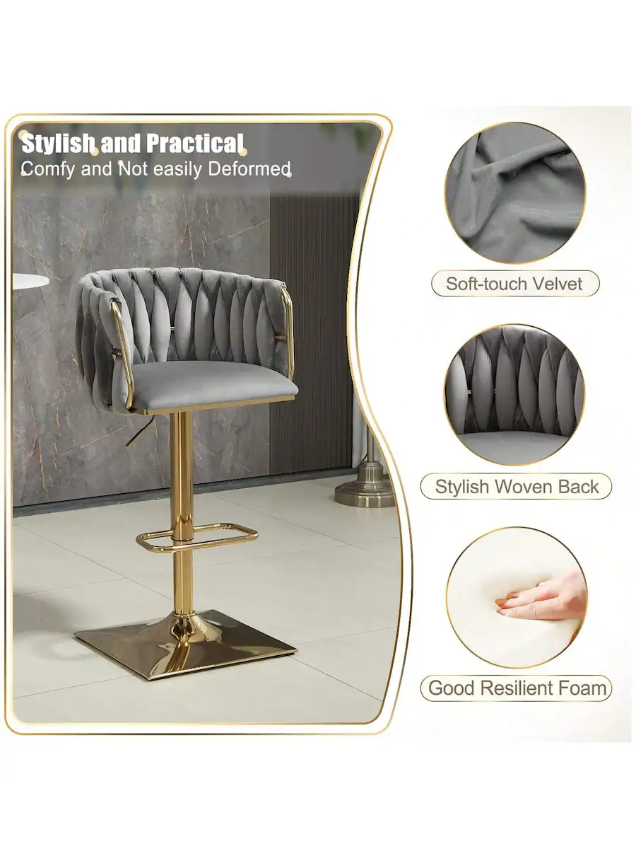 Trinkets Crazed Swivel Velvet Bar Stool Set Of 4, Adjustable Comfy ...