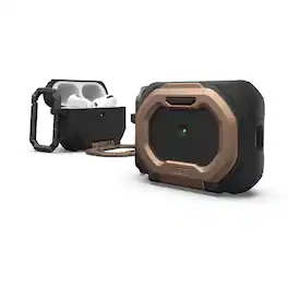 UAG - AirPods Pro 3rd Gen Case w/ Built-in Phone Stand & Detachable Carabiner Clip, Rugged Protective Cover, Monarch - Black/Aged Bronze