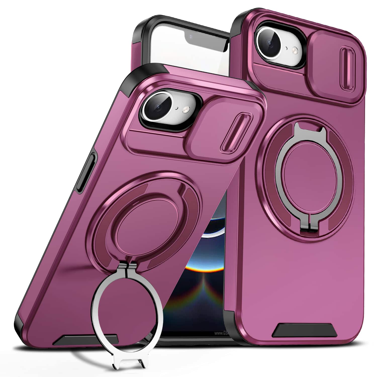 UUCOVER - Ring Holder Case for iPhone 17e / iPhone 16e,Shockproof TPU+PC Kickstand Case Sliding Camera Protective Cover - Cherryred price history on PriceWatchPro