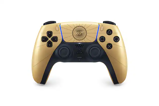 Front. Sony Interactive Entertainment - DualSense Wireless Controller – 007 First Light Limited Edition for PS5, PC, Mac & Mobile - Gold.