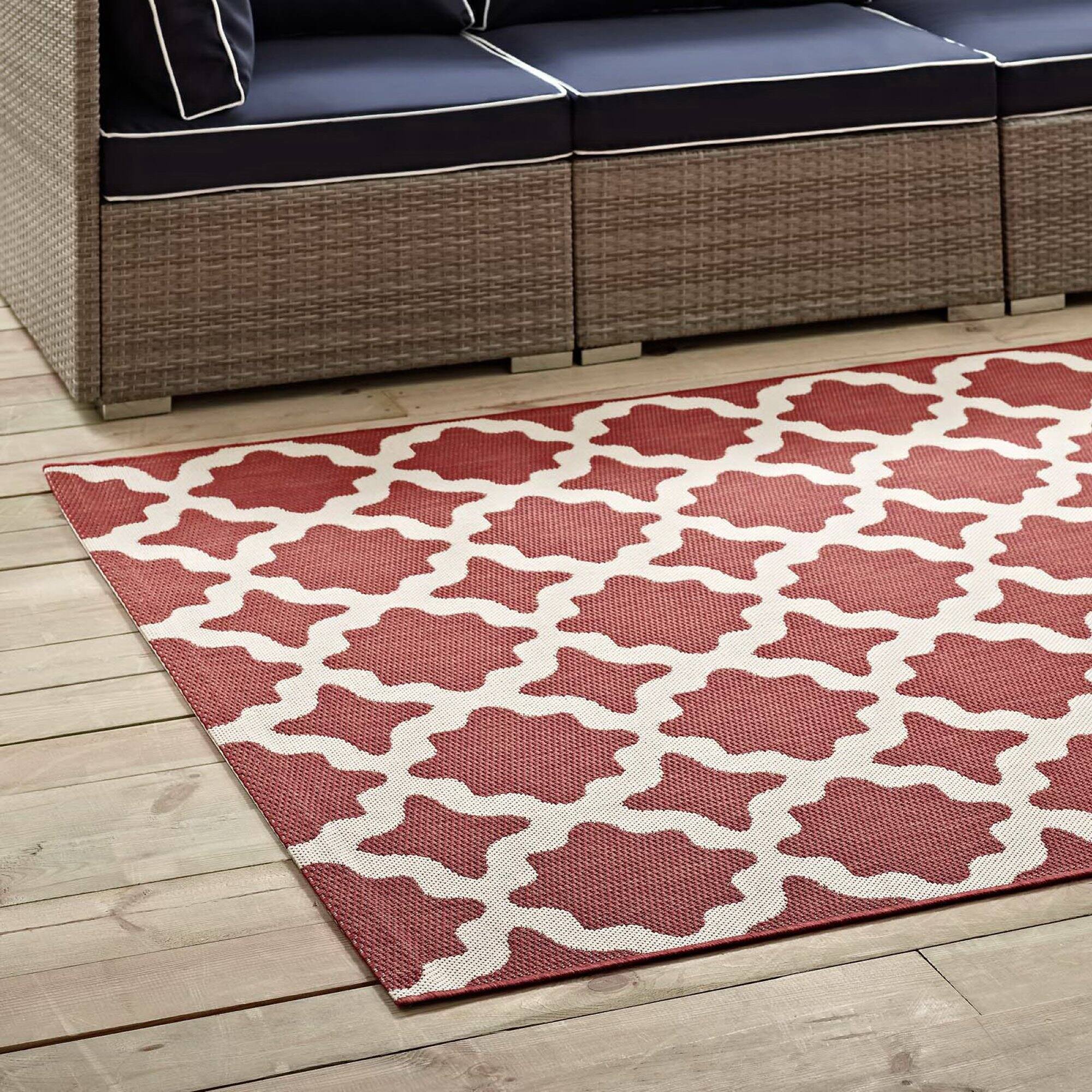 Back. Modway - Cerelia Moroccan Trellis Indoor and Outdoor Area Rug - Red and Beige.