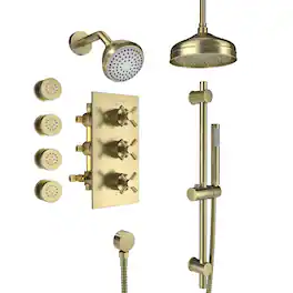 Boyel Living - 1-Spray Patterns with 2.5 GPM 8 in. Wall Mount Dual Shower Heads Hand Shower and 4 Body Sprays - Brushed Gold