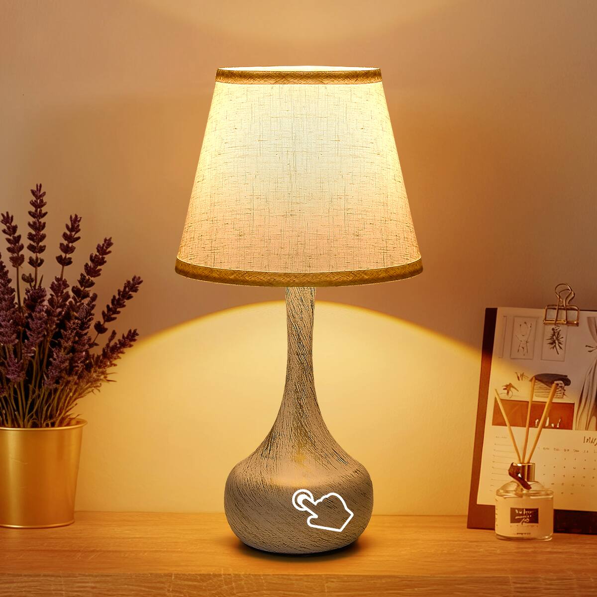 Left. HOMLUX - 42.25 in. White LED Table Lamp Desk Lamps Interior Lighting with Linen Shade for Bedroom, 1 Bulb included.