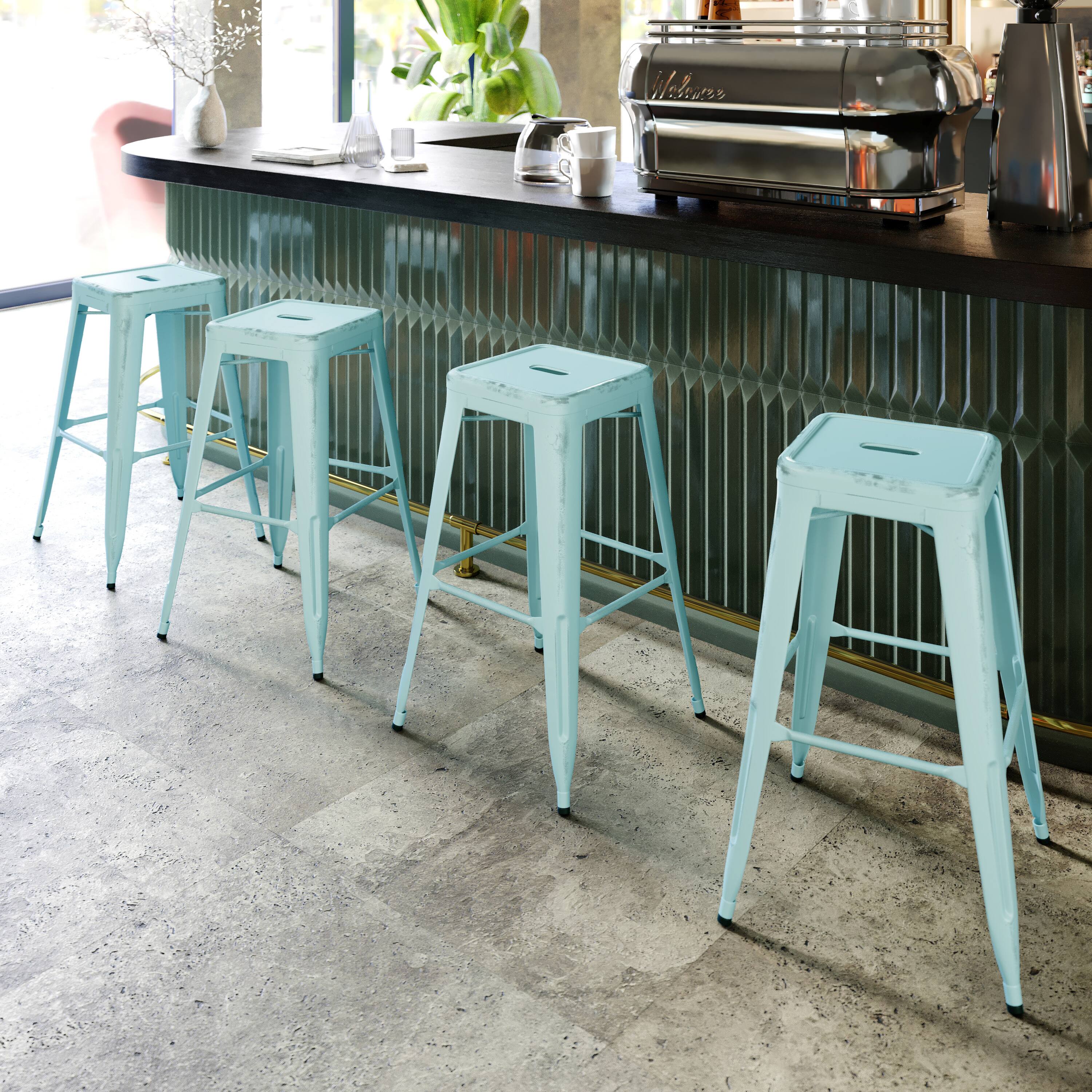 Alt View 1. Flash Furniture - Kai Commercial Grade 30" High Backless Distressed Green-Blue Metal Indoor-Outdoor Barstool - Blue.
