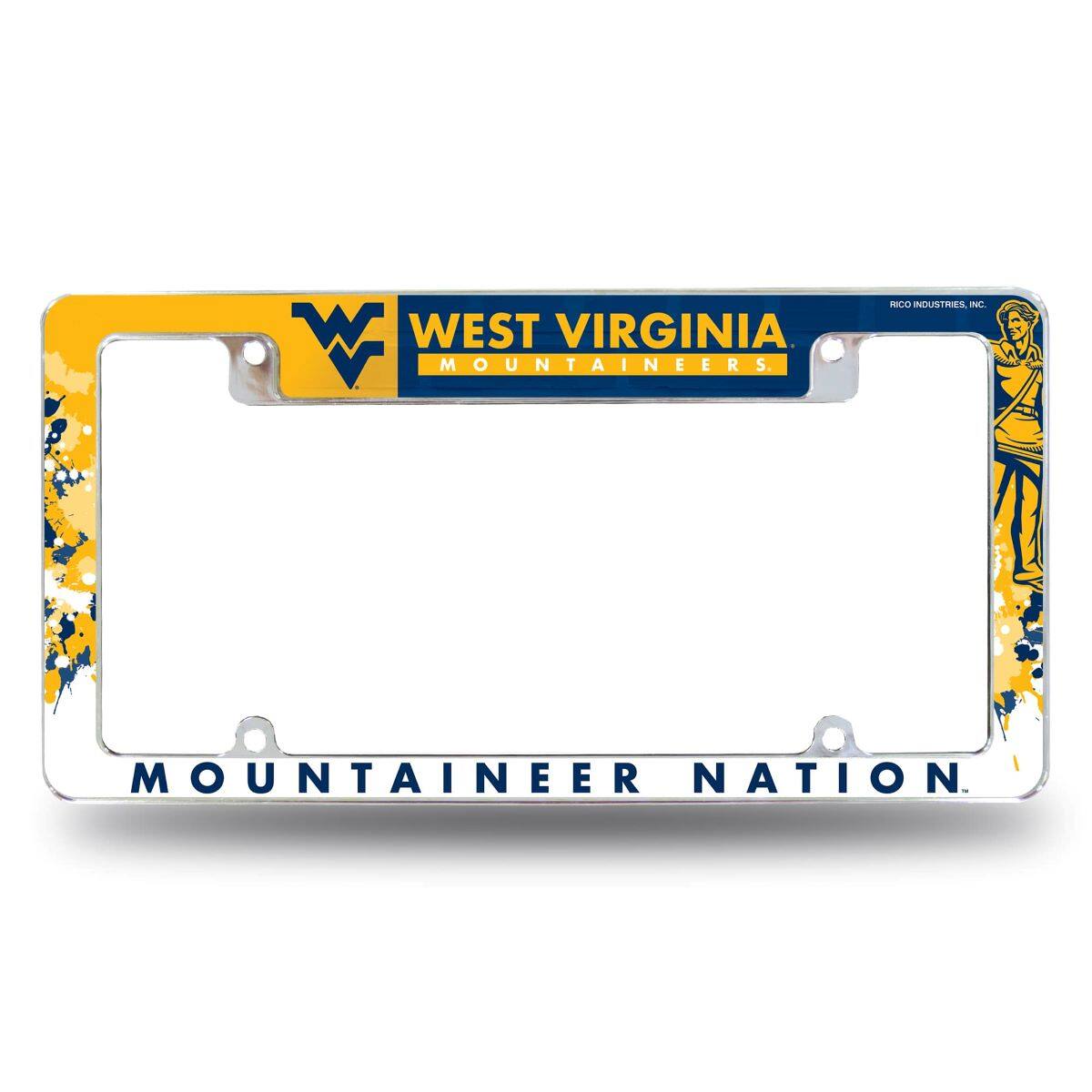 West Virginia Mountaineers Chrome Metal License Plate Frame with Bold Full Frame Design