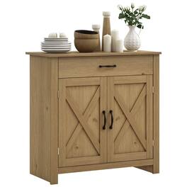 Homcom - Farmhouse Sideboard Buffet Cabinet, Barn Door Coffee Bar Cabinet with Drawer and Adjustable Shelf for Living Room - Natural Wood